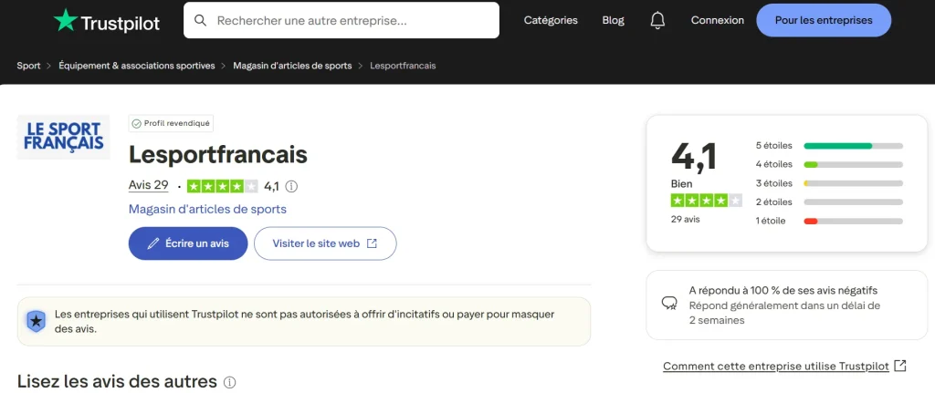 Le Sport Français trustpilot
