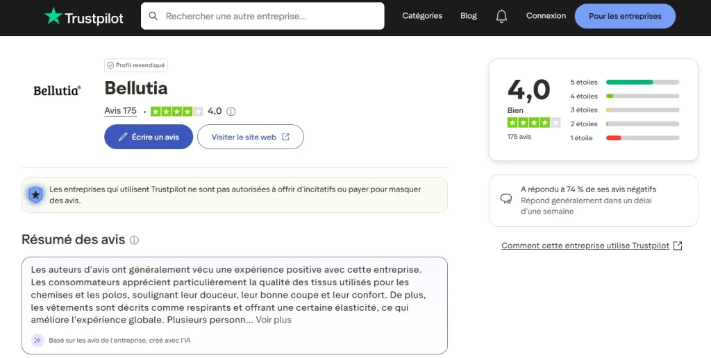 note moyenne des avis Bellutia