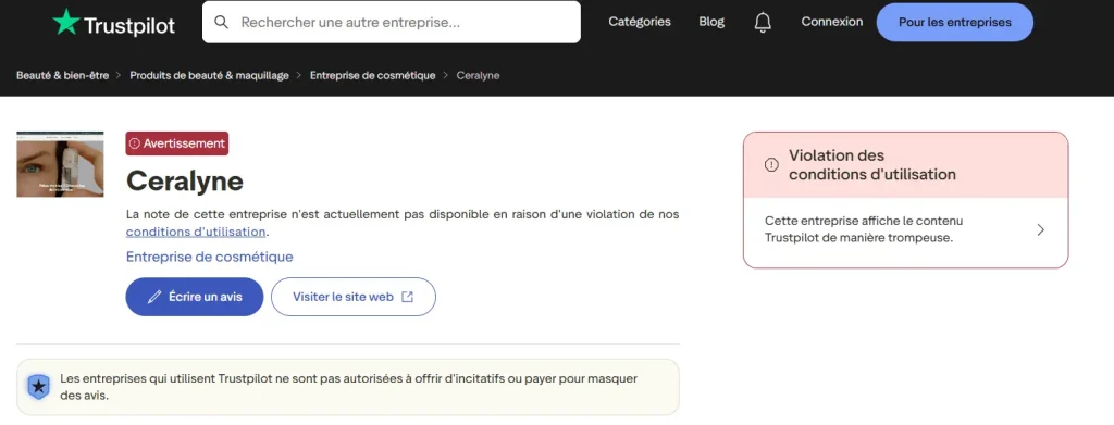 avis sur Trustpilot sur Ceralyne