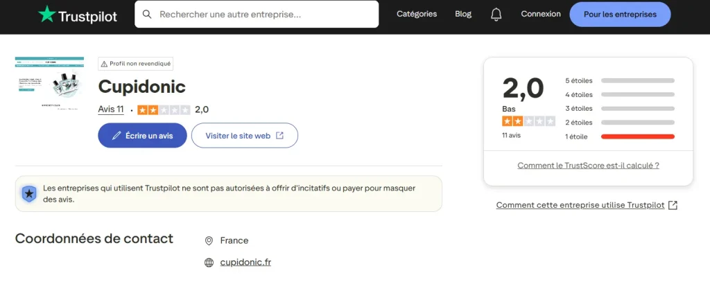 avis sur Trustpilot sur Cupidonic Obsession