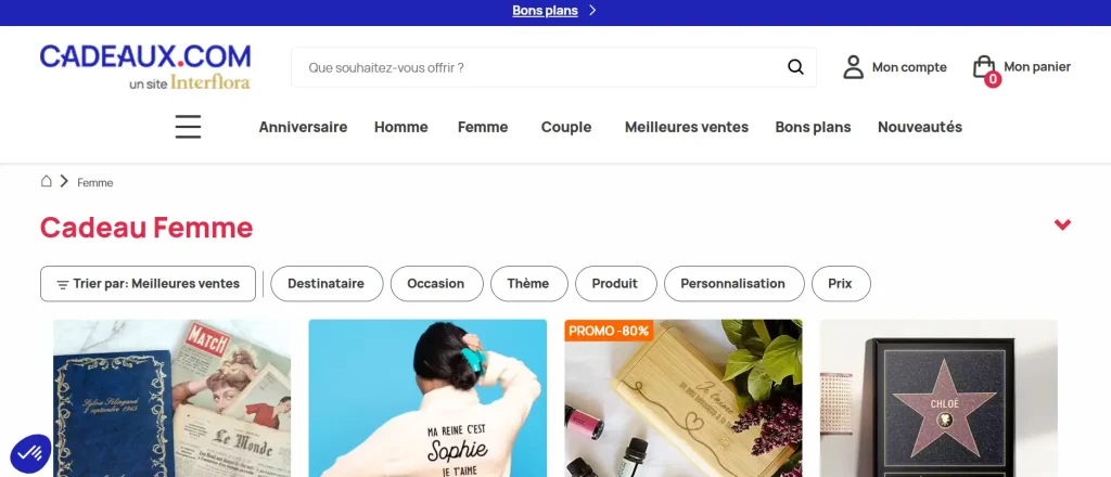 meilleurs cadeaux pour femme sur Cadeaux.com