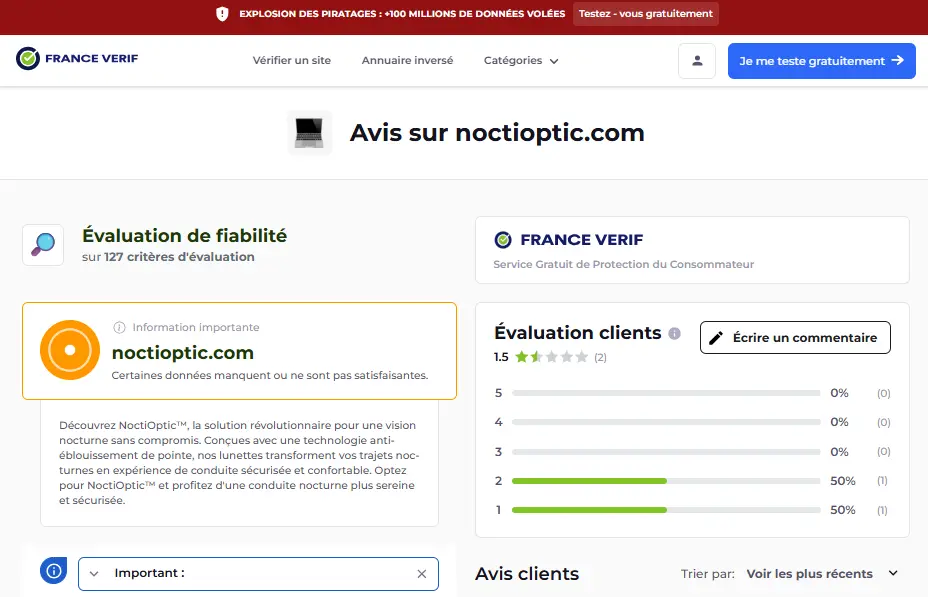 avis positifs sur Noctioptic