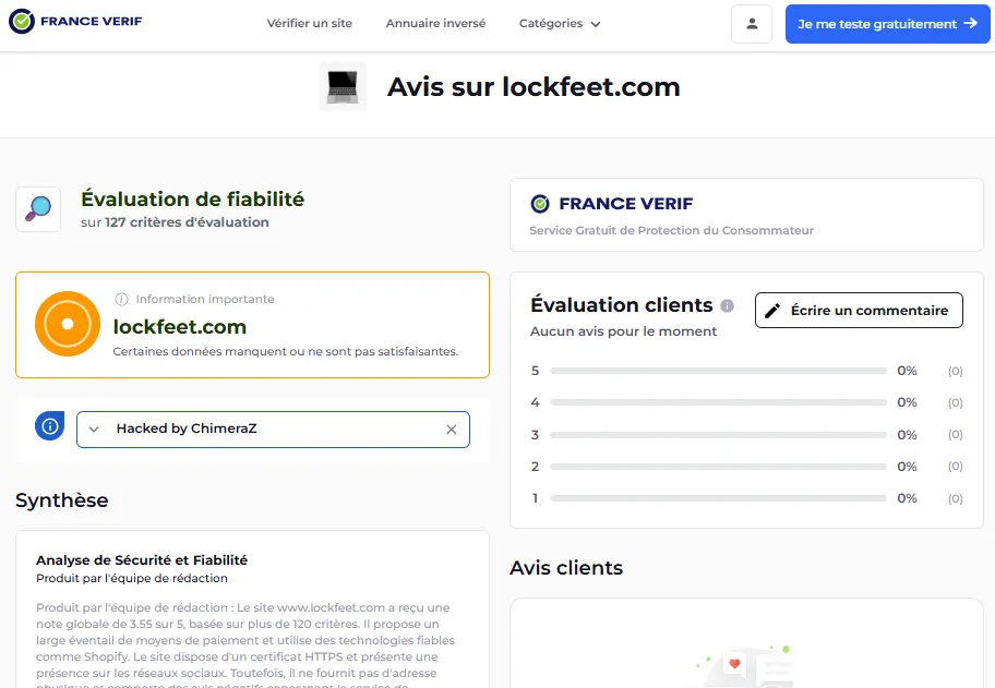 avis sur FranceVerif sur Lockfeet