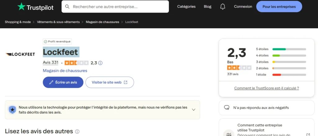 avis sur Trustpilot sur Lockfeet