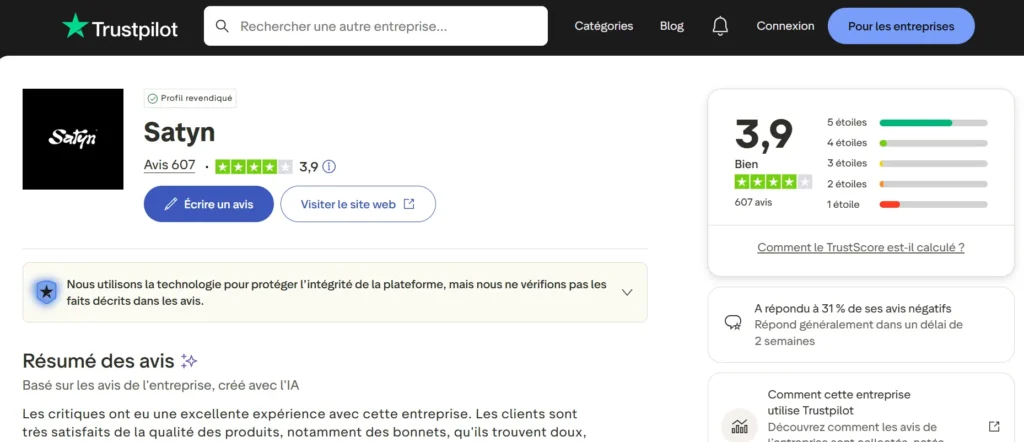 avis de Satyn sur Trustpilot