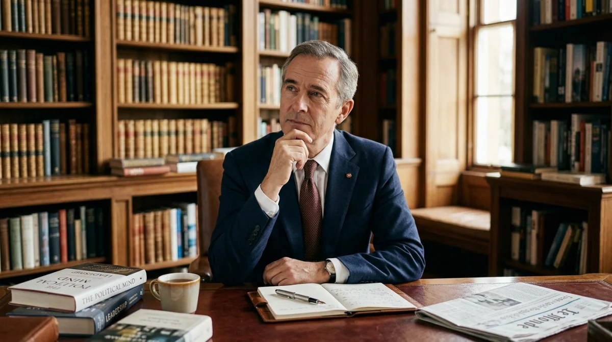 Homme politique hongrois réfléchissant dans un bureau, 5 lettres.